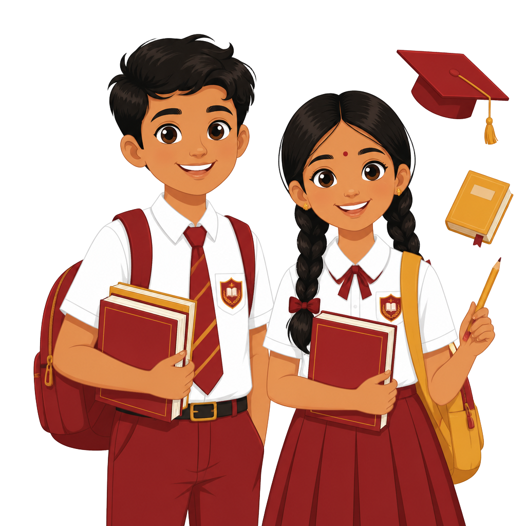 School boy and girl in uniform holding books
